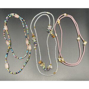 Lot 3 Beaded Necklaces Gemstone Chip Boho Seed Beads Handmade Y2K Healing Layer